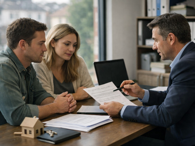 Conseiller montrant un document à un couple