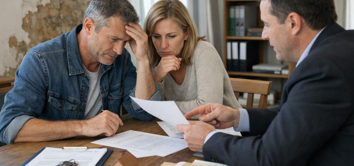 Couple examinant des documents avec un conseiller